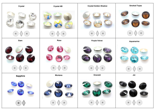 Color swatch chart with various gemstone color options.