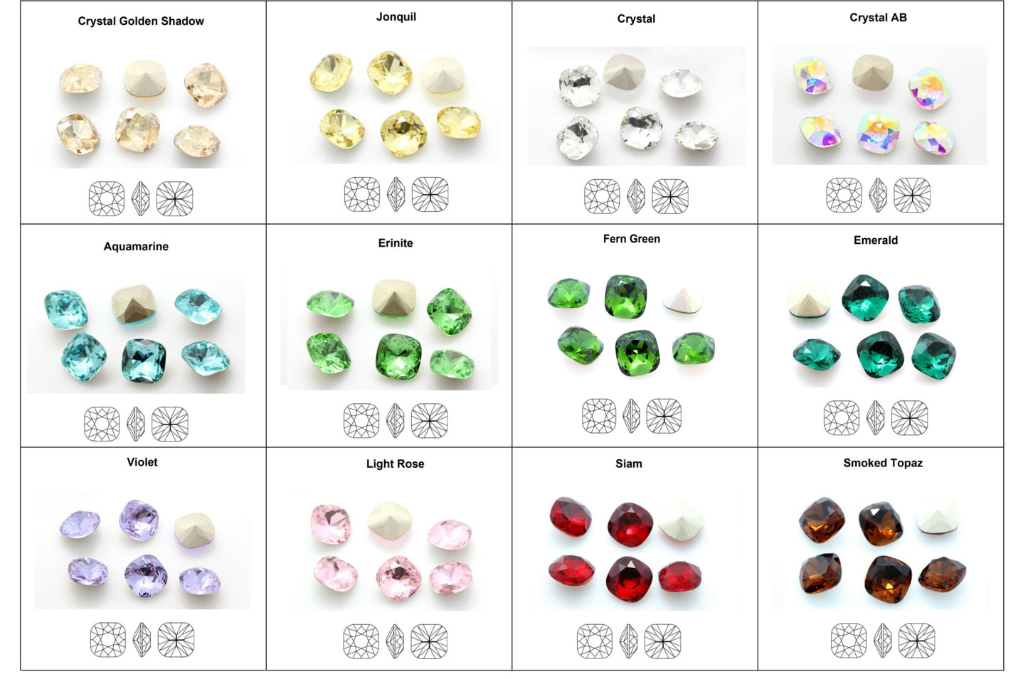 cushion ccut swarovski colors demirelli