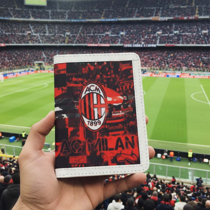 AC Milan Passport Cover from Demirelli, stylish travel accessory for football fans with team colors and logo