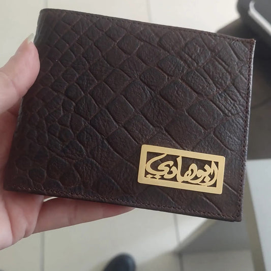 Demirelli Personalized Brown Croc Wallet, stylish handcrafted leather accessory with custom name engraving for gifting or daily use
