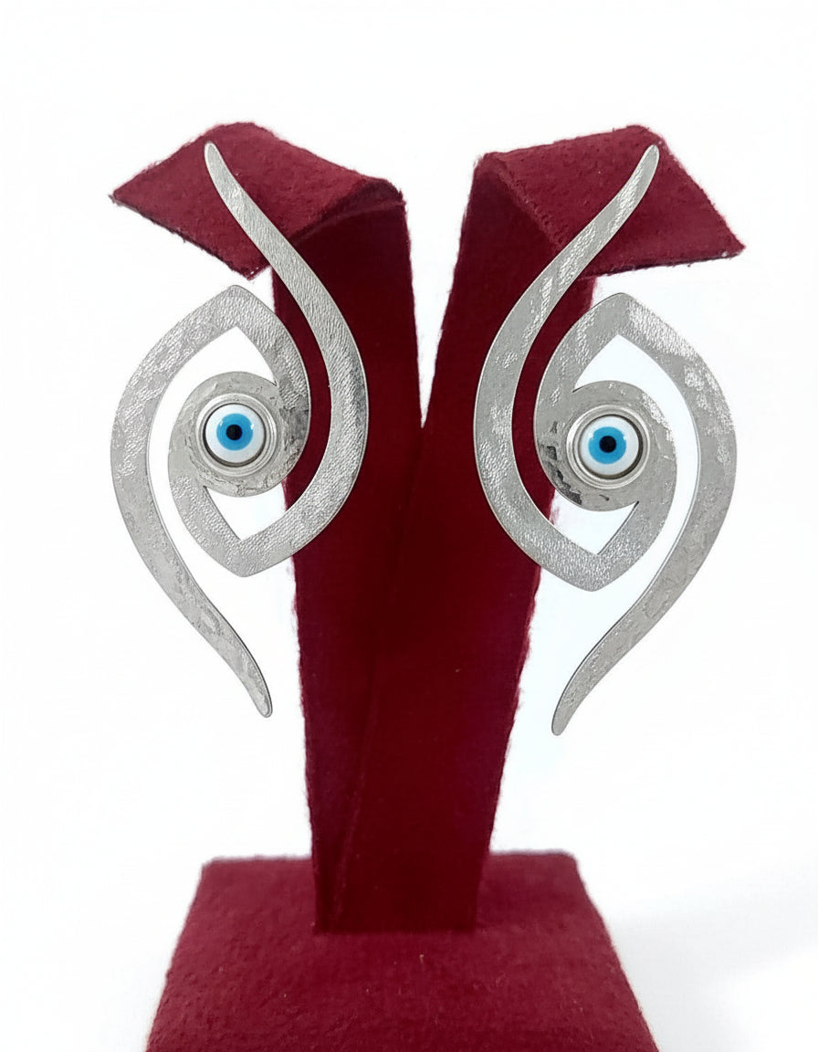 Earrings: Stylized Eye - Demirelli silver color