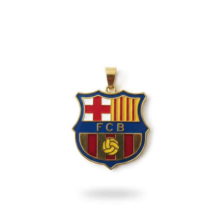 FCB pendant in 18k gold on a white background