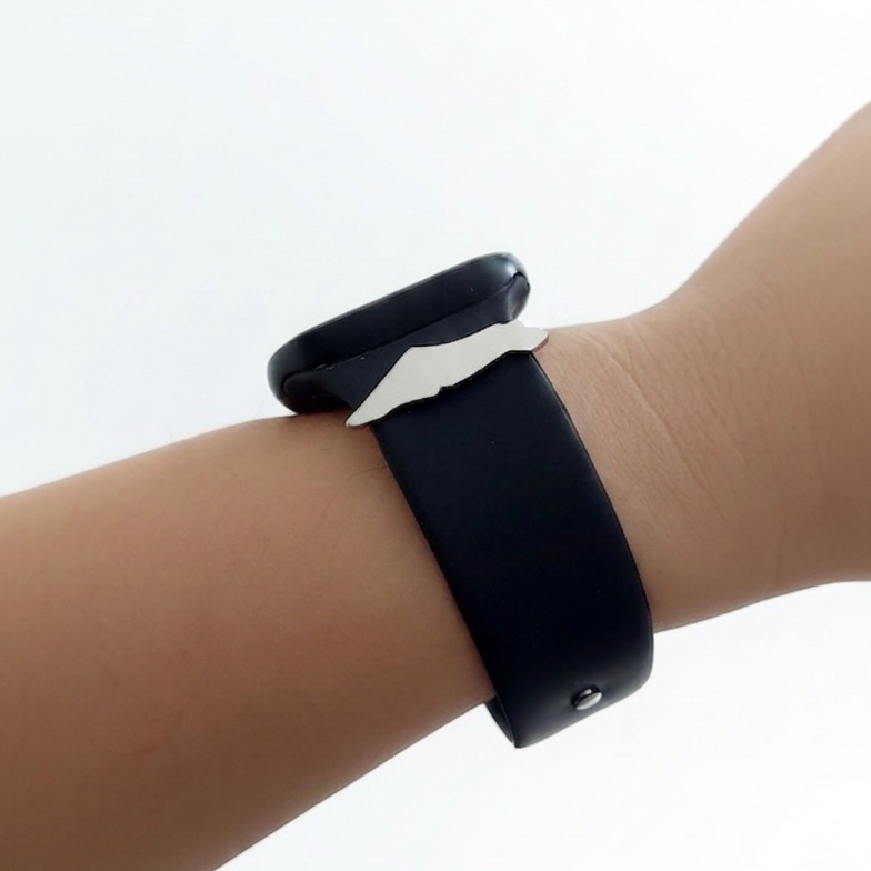 palestine map charm on a black smart watch on a white background