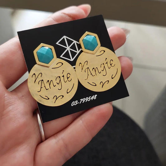 Customized Turquoise Round Earrings - Demirelli