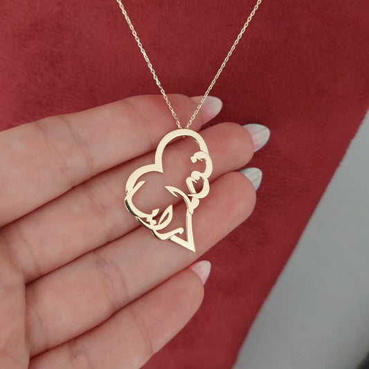 18K Customized Heart Necklace by Demirelli, handcrafted personalized jewelry in gold, perfect for gifting or adding elegance to any outfit
