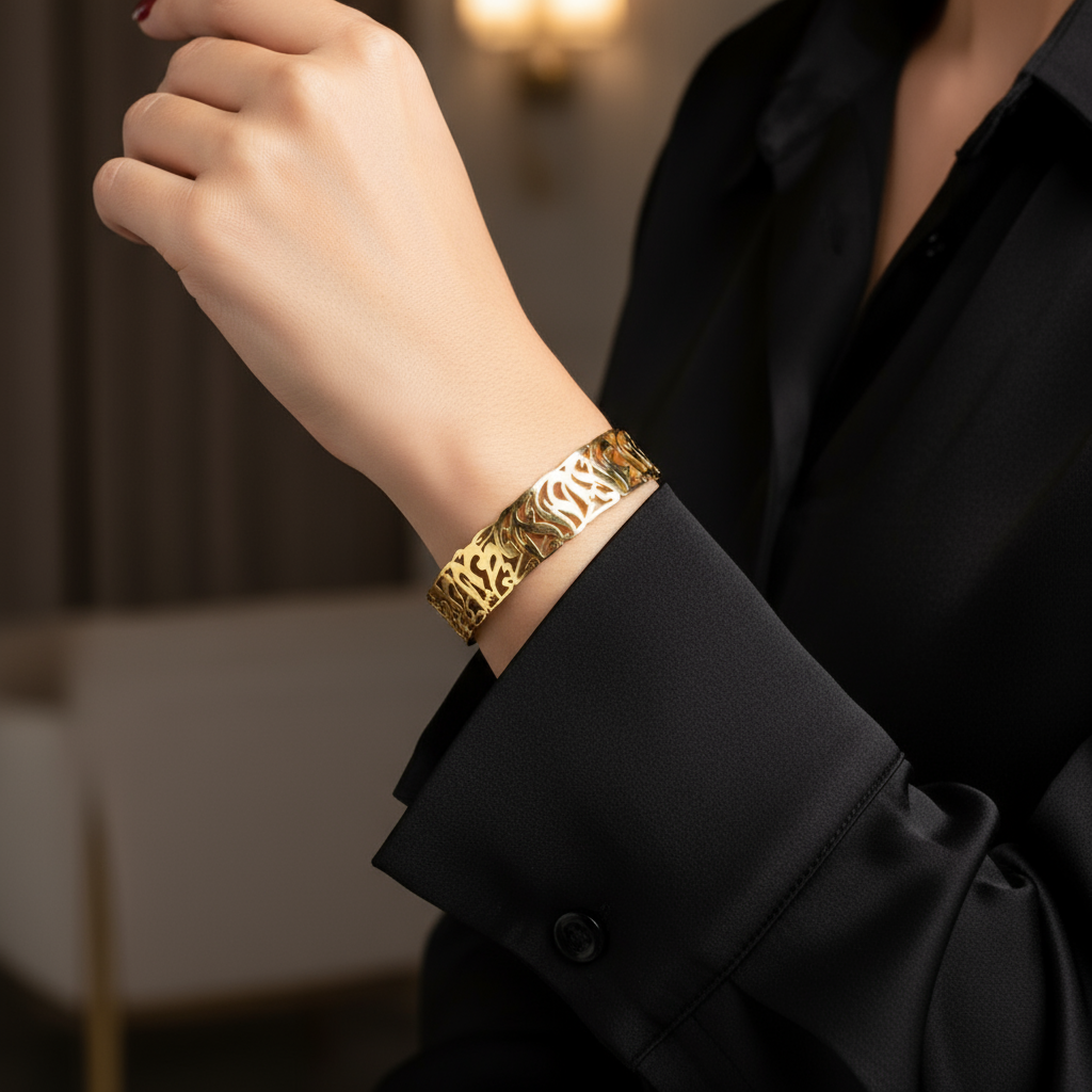 18K Zephyr Bracelet - Demirelli gold quote or family names 