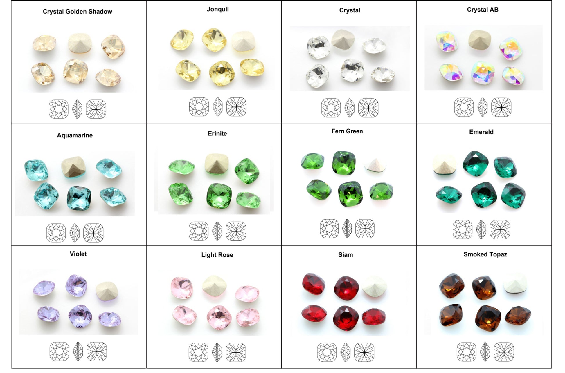 cushion ccut swarovski colors demirelli