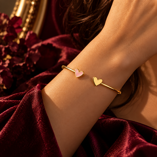 Double Heart Bangle - 18K Gold