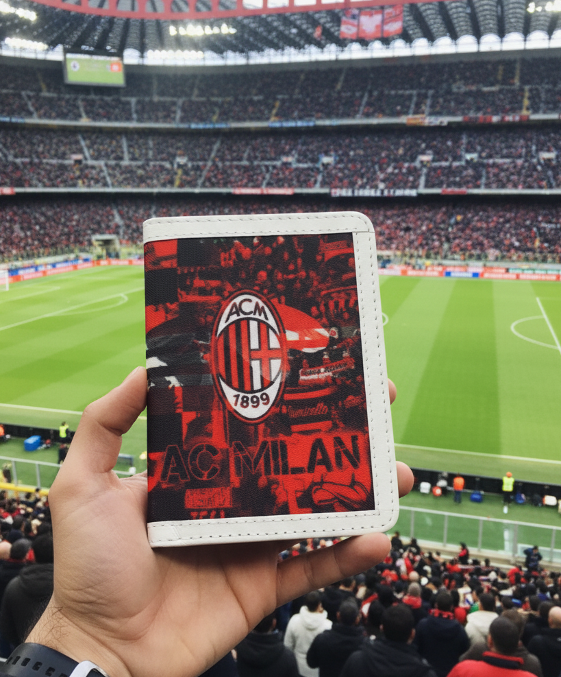 AC Milan Passport Cover from Demirelli, stylish travel accessory for football fans with team colors and logo