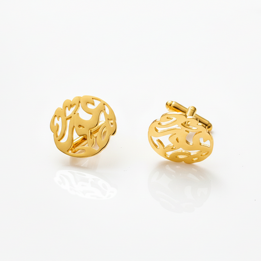 personnalized arabic name gold cufflinks on a white background