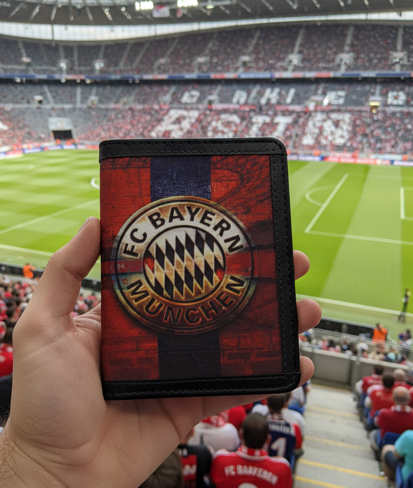 Bayern Munich Passport Cover by Demirelli, handcrafted football travel accessory featuring the club’s iconic design