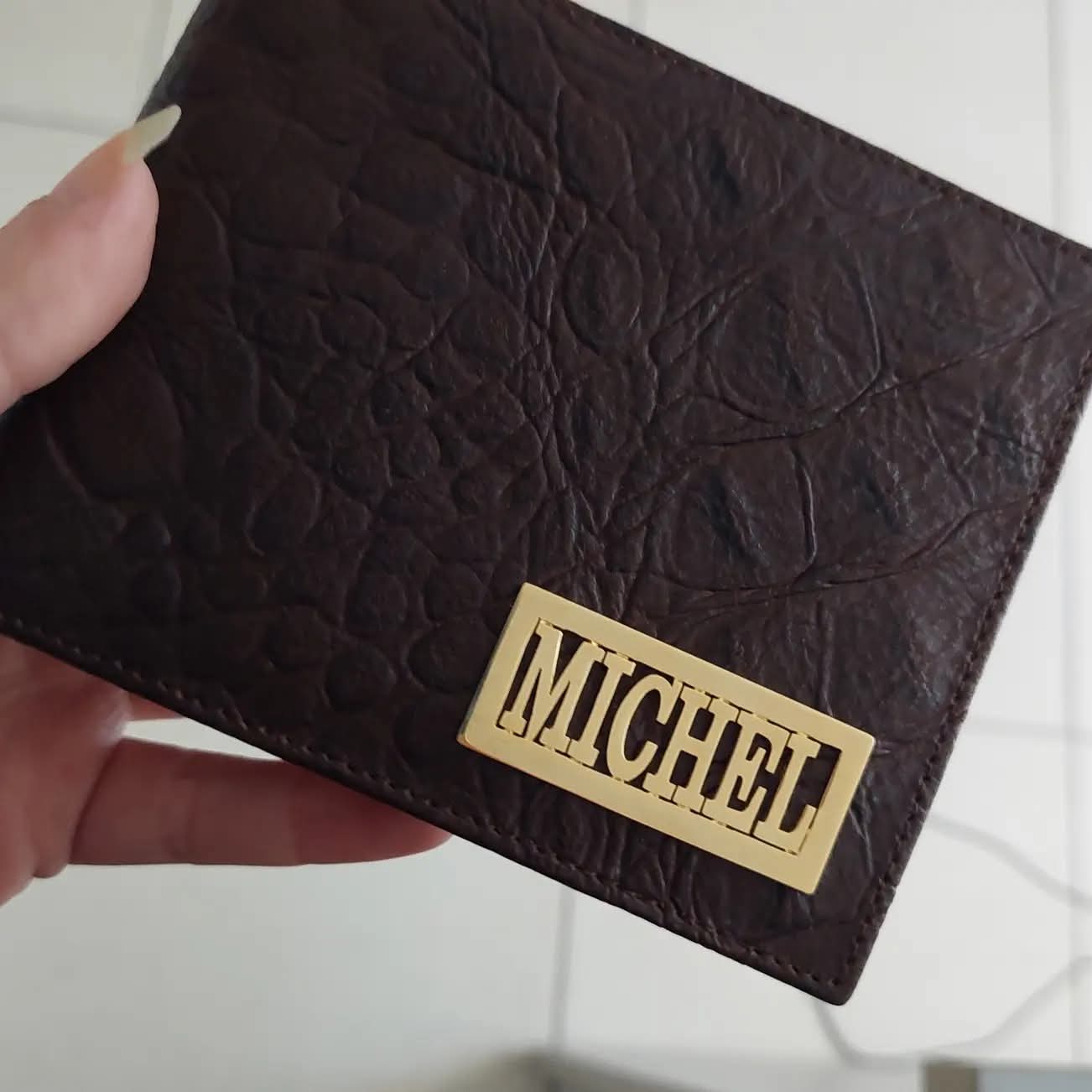Brown Croc Wallet with Name by Demirelli, handcrafted luxury leather wallet featuring personalized name engraving for elegant style