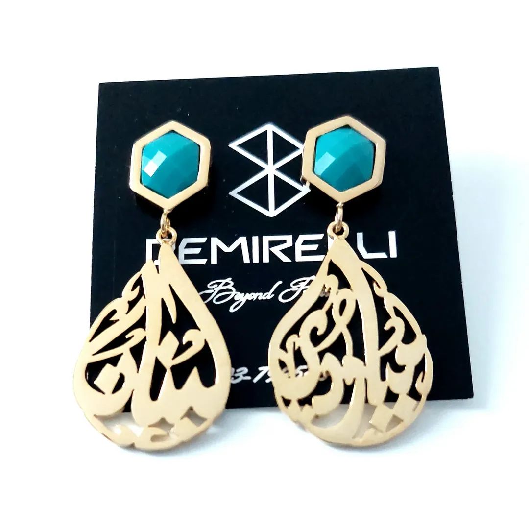 Customized Turquoise Teardrop Earrings by Demirelli, handcrafted jewelry featuring vibrant turquoise stones for a personalized and elegant look