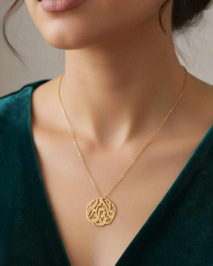 Round Name Necklace by Demirelli, personalized handcrafted jewelry designed for elegance and meaningful style