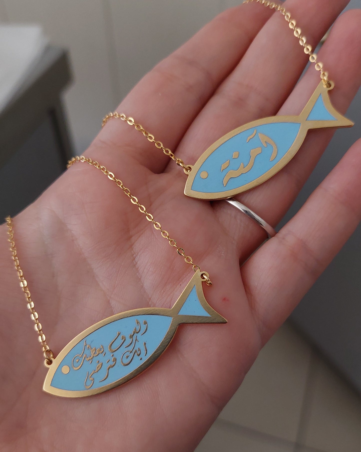 Demirelli Fairuz Fish Personalized Name Necklace, stylish handcrafted jewelry combining custom engraving with unique fish motif