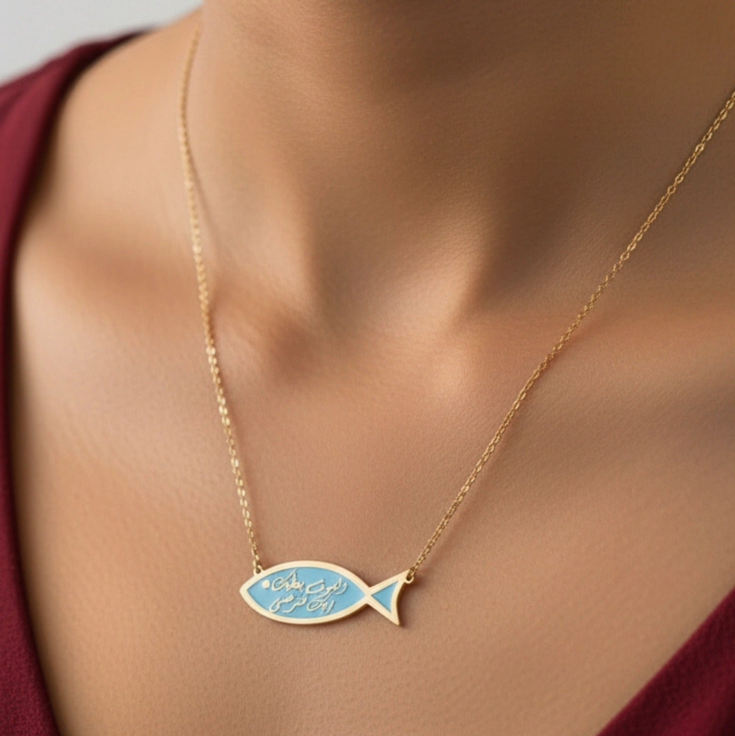 Fairuz Fish Customized Name Necklace by Demirelli, handcrafted jewelry featuring a personalized name and elegant fish design