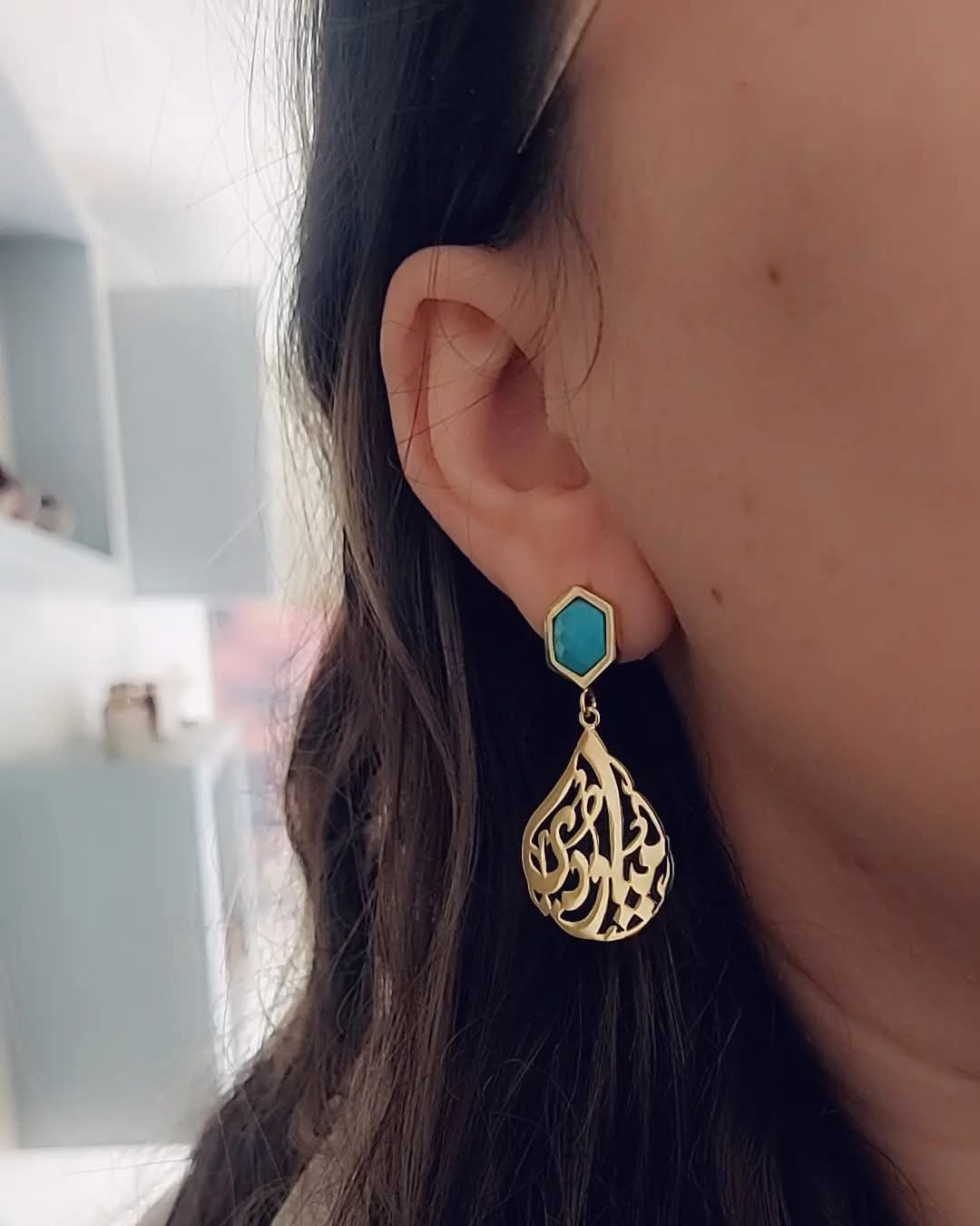 Demirelli Personalized Turquoise Teardrop Earrings, stylish handcrafted earrings designed for unique personal expression and elegance