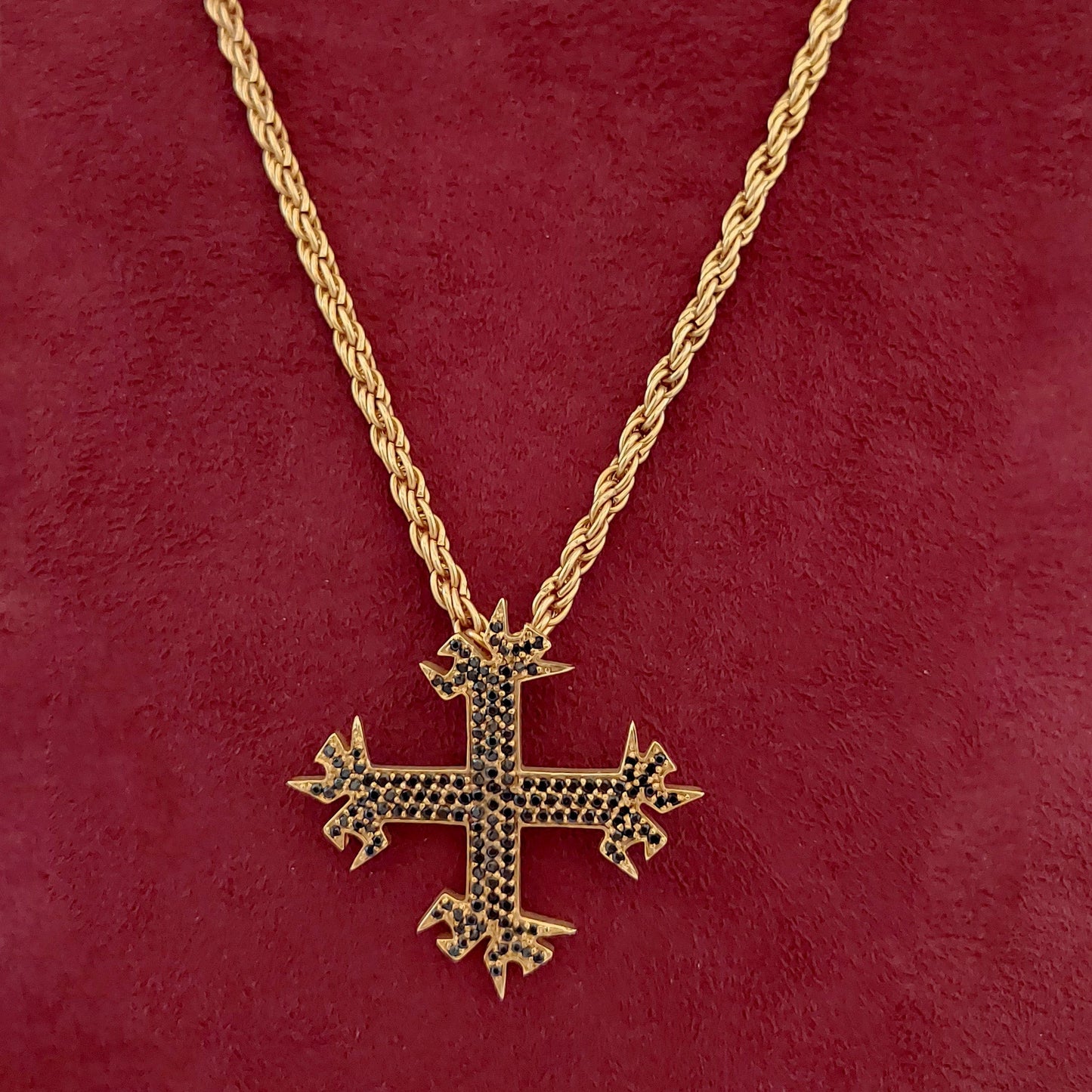 flanged cross necklace full black zirconia