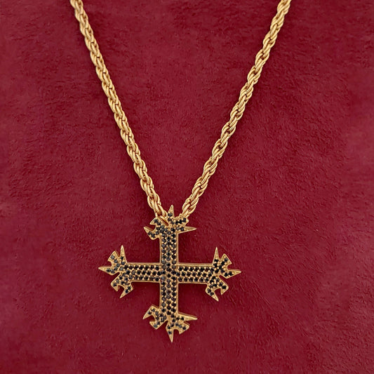 flanged cross necklace full black zirconia