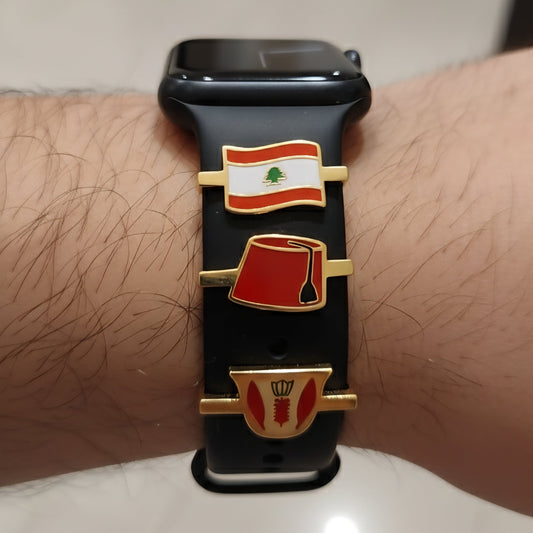 Enamel Smart Watch Band Add-On by Demirelli, handcrafted personalized accessory designed to elevate your smartwatch with elegant detail, with Lebanese flag, fenjen and tarboosh