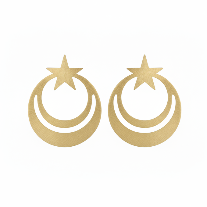Gold hoop earrings with star designs on a white background