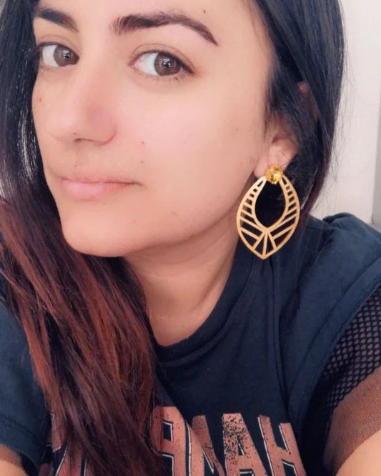 Ivanka Earrings with yellow swarovski- woman posing