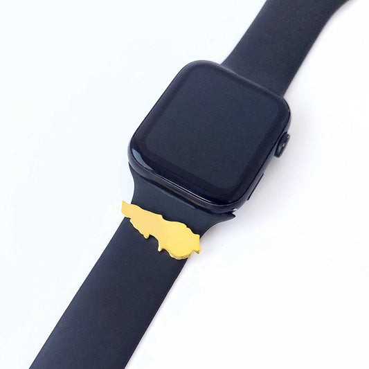 Black smartwatch with gold lebanese map on a white background