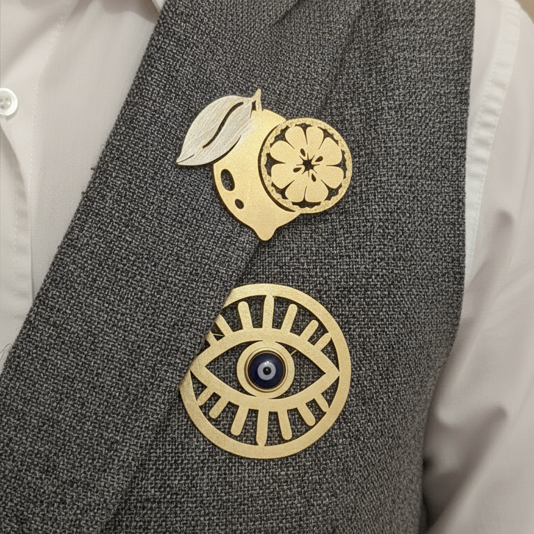 Set of Oversized Brooches - evil eye lemon