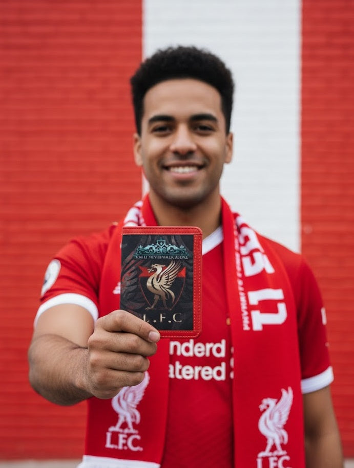 Liverpool Passport Cover by Demirelli, handcrafted travel accessory designed for football fans with iconic team branding