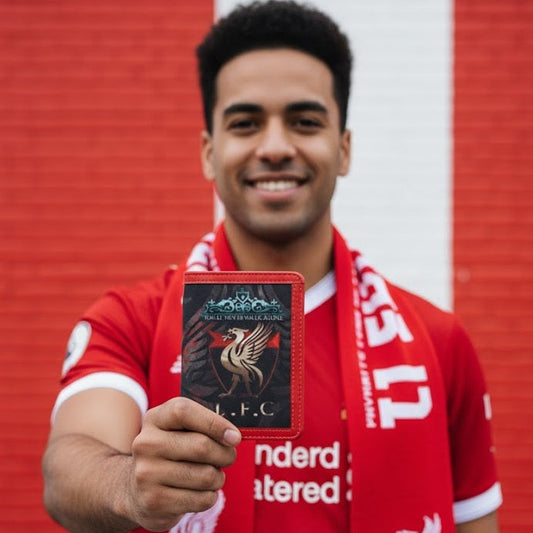 Liverpool Passport Cover by Demirelli, handcrafted travel accessory designed for football fans with iconic team branding