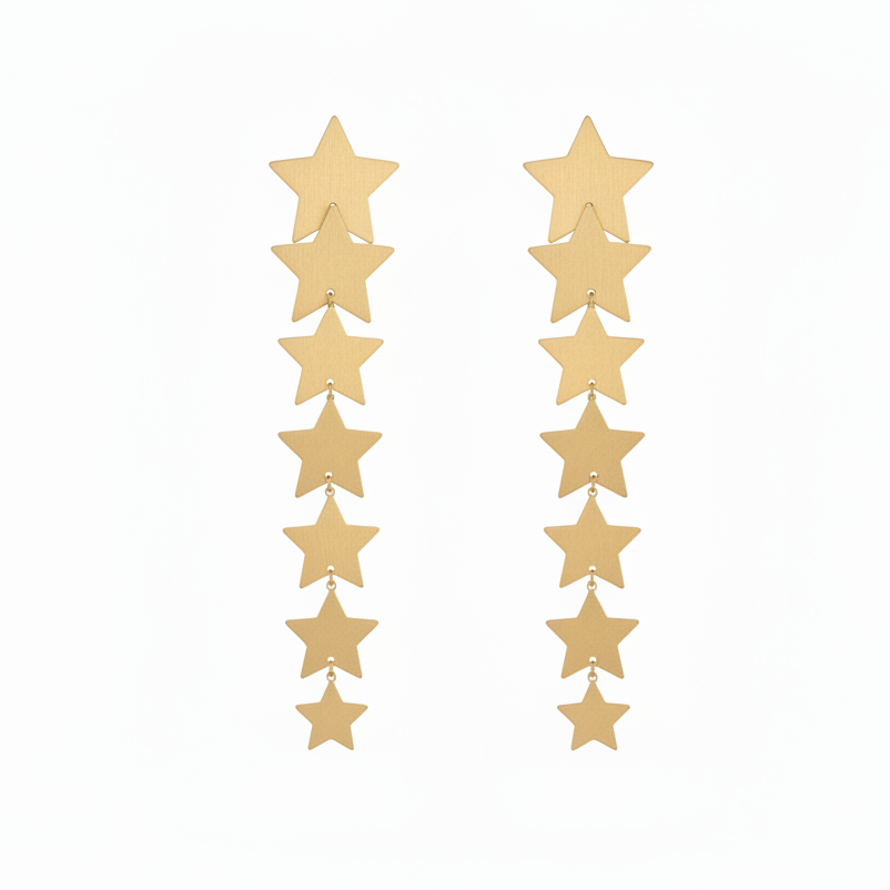 Pair of gold star-shaped earrings on a white background