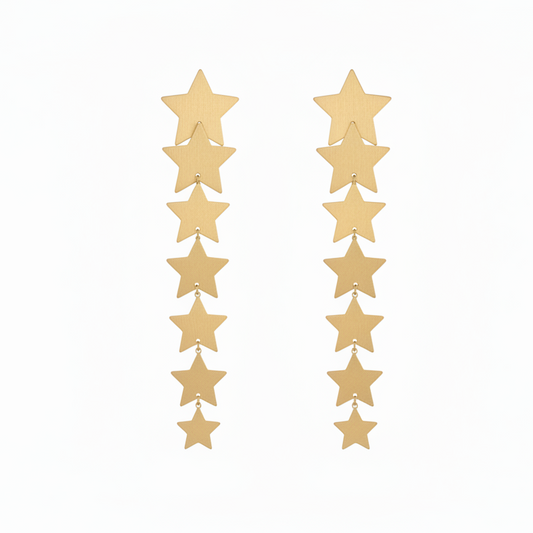 Pair of gold star-shaped earrings on a white background