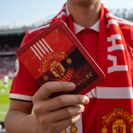 Manchester United Passport Cover by Demirelli, handcrafted football-themed travel accessory with iconic team design