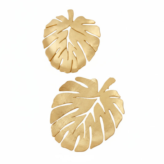 monstera leaf earrings gold plated