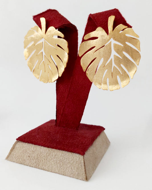 monstera leaf earrings gold plated