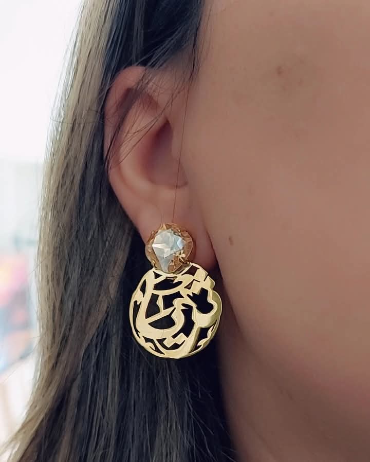 Personalized Round Name Earrings with Swarovski from Demirelli, handcrafted and sparkling jewelry perfect for gifting or stylish everyday wear