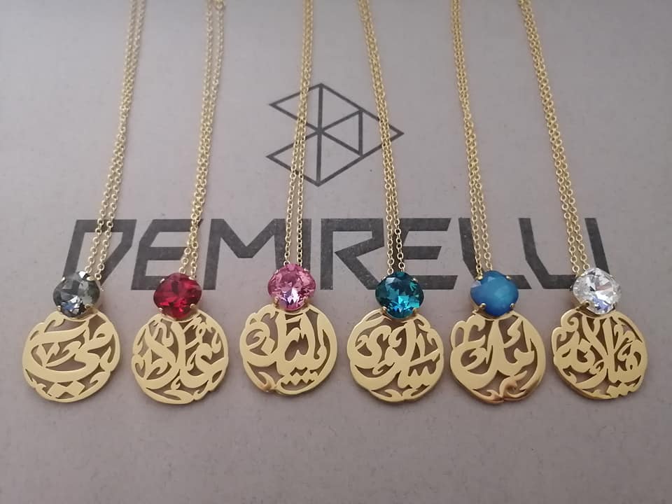 Personalized Round Name Necklace with Swarovski from Demirelli, elegant handcrafted jewelry designed to shine and reflect your unique style