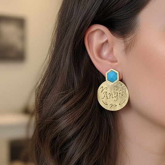 Customized Turquoise Round Earrings - Demirelli