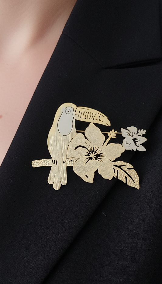 Set of Oversized Brooches - toucan tropical