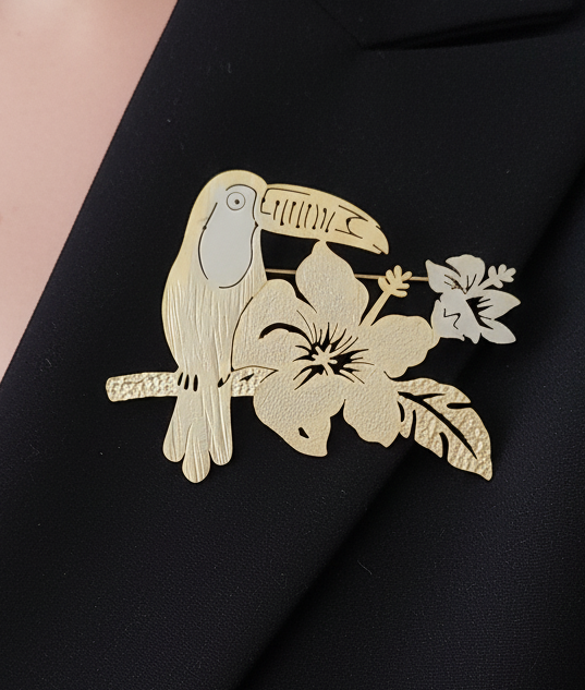 Set of Oversized Brooches - tropical theme toucan