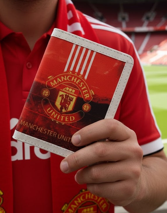 Manchester United Passport Cover by Demirelli, handcrafted football-themed travel accessory with iconic team design