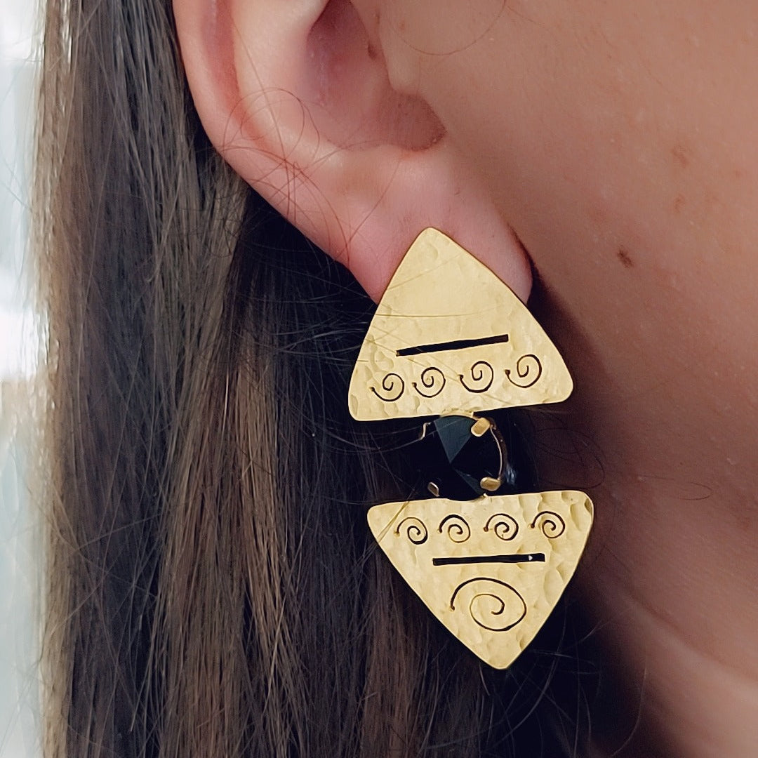 Zina Earrings aztec patterns with swarovski